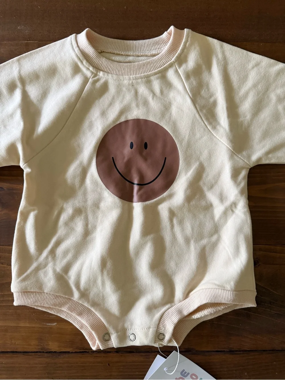 Cream Smiley Face Baby Sweatshirt Romper Onesie